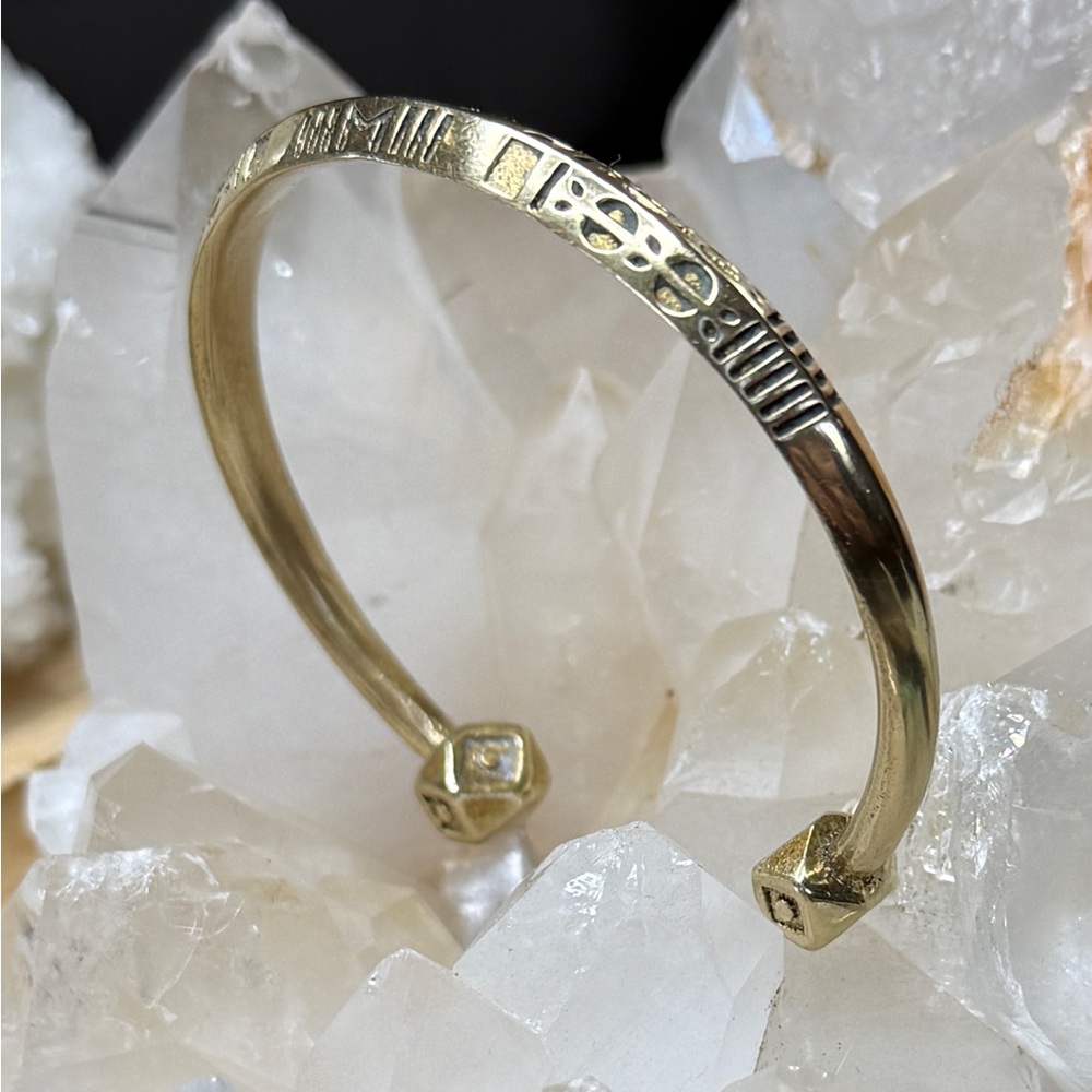 Unisex Vintage African Etched Tuareg Polished Solid Brass Cuff Bangle Bracelet